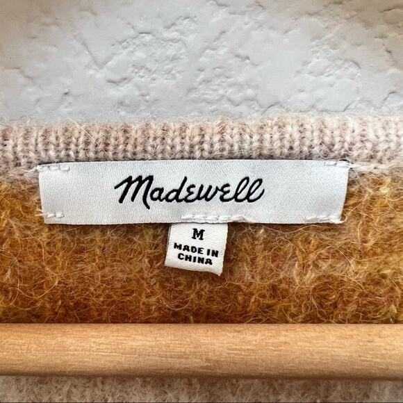Madewell Juniper Space Dye Sweater Women M Mustard Cream Alpaca Wool Cropped - Picture 7 of 8